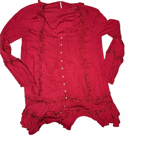 Free People Red Lace Trim Tunic - Picture 4 of 9